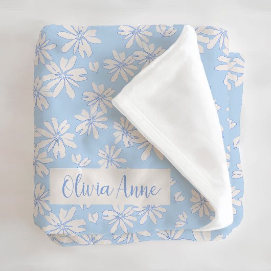 Couverture Polaire Blue Daisy Floral Girls Custom Fleece Blanket