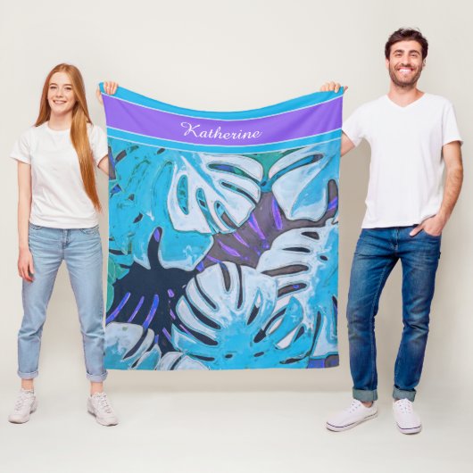 Couverture Polaire Blue Feuille Nature Tropical Patten Personnaliser (En situation)
