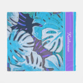 Couverture Polaire Blue Feuille Nature Tropical Patten Personnaliser (Devant (Horizontal))