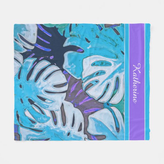 Couverture Polaire Blue Feuille Nature Tropical Patten Personnaliser (Devant (Horizontal))