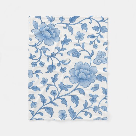 Couverture Polaire Blue Floral Chinoiserie Peony Pattern Fleece Blank (Devant)