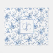 Couverture Polaire Blue Floral French Toile Monogram Name  (Devant (Horizontal))