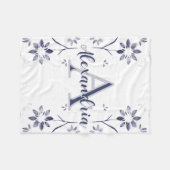 Couverture Polaire Blue Floral Personalized Monogram Name (Devant (Horizontal))
