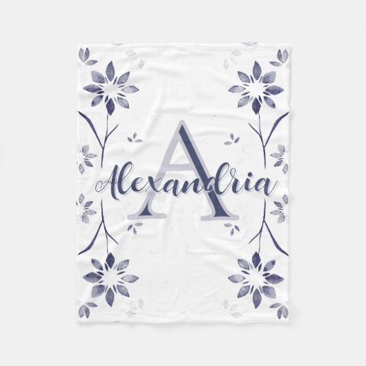 Couverture Polaire Blue Floral Personalized Monogram Name (Devant)