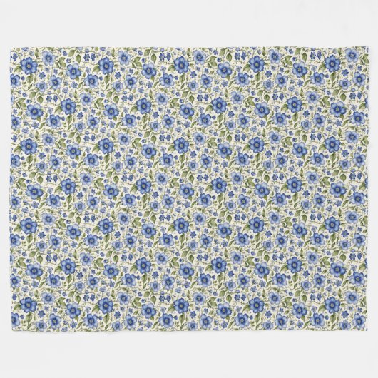Couverture Polaire Blue Forget-Me-Nots Fleece Florale (Devant (Horizontal))