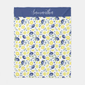 Couverture Polaire Blue French Country Lemon Pattern Monogram Name (Devant)