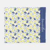 Couverture Polaire Blue French Country Lemon Pattern Monogram Name (Devant (Horizontal))