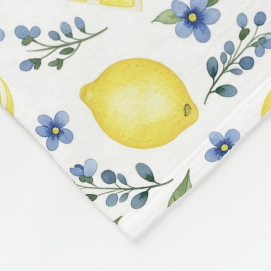 Couverture Polaire Blue French Country Lemon Pattern Monogram Name (Coin)