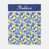Couverture Polaire Blue French Country Lemon Pattern Monogram Name (Devant)