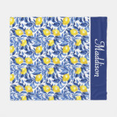 Couverture Polaire Blue French Country Lemon Pattern Monogram Name (Devant (Horizontal))