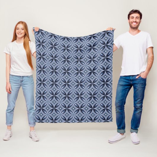 Couverture Polaire Blue Geometric Pattern Retro Style (En situation)