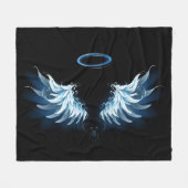 Couverture Polaire Blue Glowing Angel Wings on black background (Devant (Horizontal))