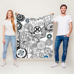 Couverture Polaire Blue Grey White Gears Steampunk Boys Décor Fleece