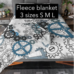 Couverture Polaire Blue Grey White Gears Steampunk Boys Décor Fleece