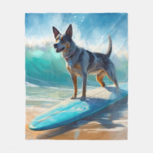 Couverture Polaire Blue Heeler Beach Surfing Peinture (Devant)