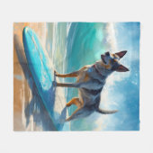 Couverture Polaire Blue Heeler Beach Surfing Peinture (Devant (Horizontal))