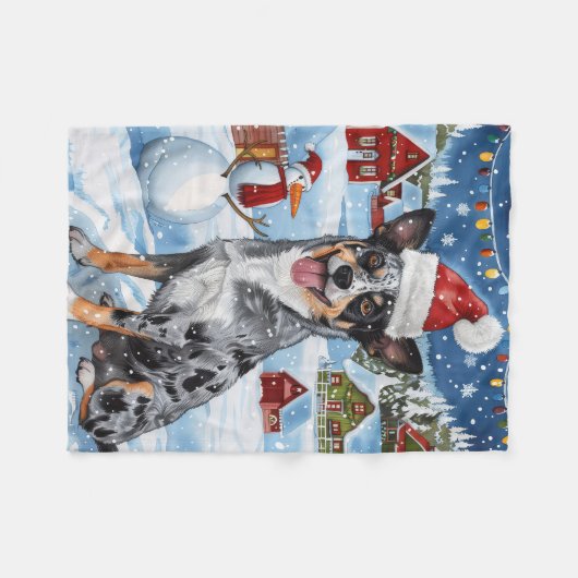 Couverture Polaire Blue Heeler Chien Winter Wonderland Noël Joie (Devant (Horizontal))