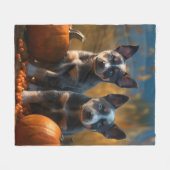 Couverture Polaire Blue Heeler Chiot Automne Citrouille de plaisir (Devant (Horizontal))