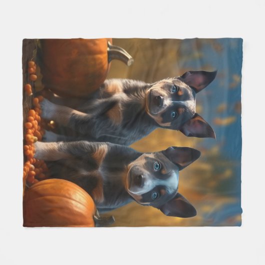 Couverture Polaire Blue Heeler Chiot Automne Citrouille de plaisir (Devant (Horizontal))