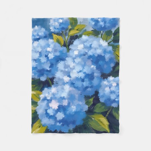 Couverture Polaire Blue Hydrangea Flowers Watercolor Floral (Devant)