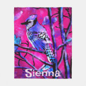 Couverture Polaire Blue Jay Bird Tree Branch Pink Personalized (Devant)