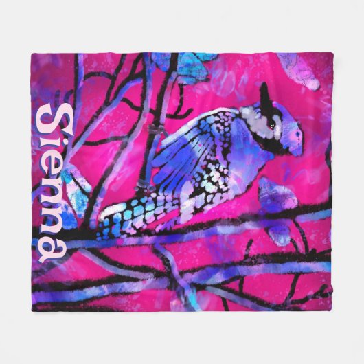 Couverture Polaire Blue Jay Bird Tree Branch Pink Personalized (Devant (Horizontal))
