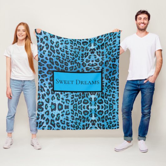 Couverture Polaire Blue Leopard Faux Sparkle Sweet Dreams Modern Chic (En situation)