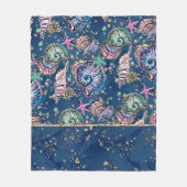 Couverture Polaire Blue Luxe sous-marin | Coquillages d'or Pastel (Devant)