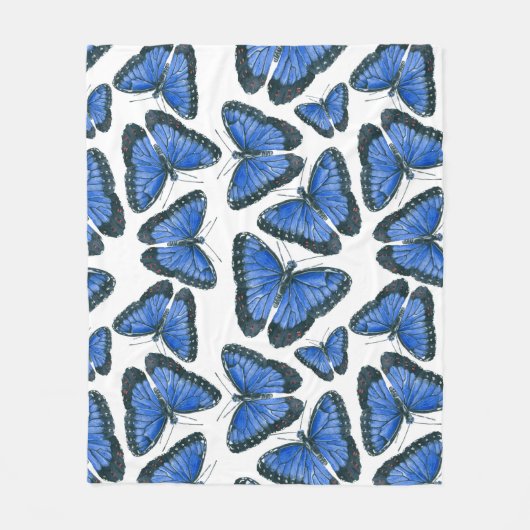 Couverture Polaire Blue morpho papillon motif design flece blanke (Devant)