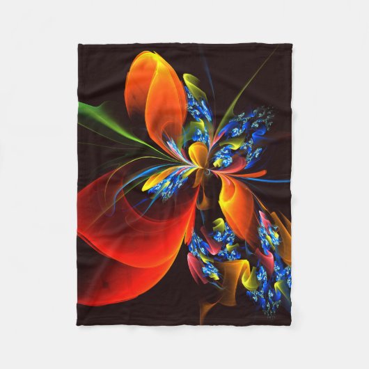 Couverture Polaire Blue Orange Floral Moderne Art Abstrait Motif #03 (Devant)