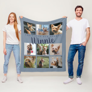 Couverture Polaire Blue Pet Photo Collage Mémoire de conservation Nom