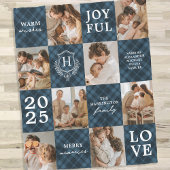 Couverture Polaire Blue Plaid Family Monogram 8 Photo Christmas