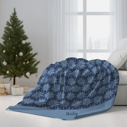 Couverture Polaire Blue Poinsettia Ajouter un nom Classic Whimsy Noël