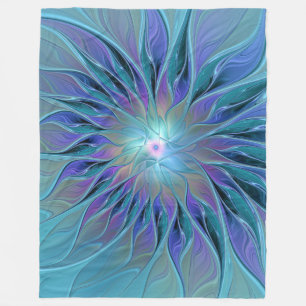 Couverture Polaire Blue Purple Flower Dream Abstrait Fractal Art