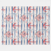 Couverture Polaire Blue Red Anchors Floral Stripes Beach  (Devant (Horizontal))