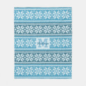 Couverture Polaire Blue Snowflake Faux Knit Sweat Monogramme Nom (Devant)