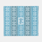 Couverture Polaire Blue Snowflake Faux Knit Sweat Monogramme Nom (Devant (Horizontal))