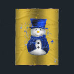 Couverture Polaire Blue Snowman sur Gold Christmas<br><div class="desc">Un motif de Noël mignon et coloré avec des bonhomme de neige vêtus d'un chapeau et de gilets en velours bleu,  sur un arrière - plan doré festif aux étoiles dorées pour ajouter une touche chic et fantaisiste à vos décorations de maison de Noël cette année.</div>