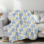 Couverture Polaire Blue Tile French Country Lemon Pattern