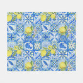 Couverture Polaire Blue Tile French Country Lemon Pattern Home Decor (Devant (Horizontal))