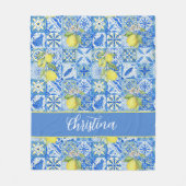 Couverture Polaire Blue Tile French Country Lemon Pattern Monogram (Devant)