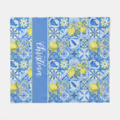 Couverture Polaire Blue Tile French Country Lemon Pattern Monogram (Devant (Horizontal))