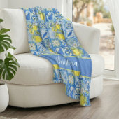 Couverture Polaire Blue Tile French Country Lemon Pattern Monogram