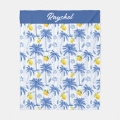 Couverture Polaire Blue Toile Palm Trees Lemons Monogram Name (Devant)