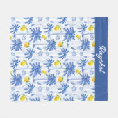 Couverture Polaire Blue Toile Palm Trees Lemons Monogram Name (Devant (Horizontal))