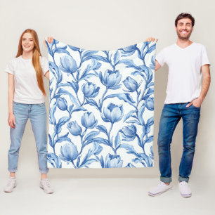Couverture Polaire Blue Tulip motif floral vintage