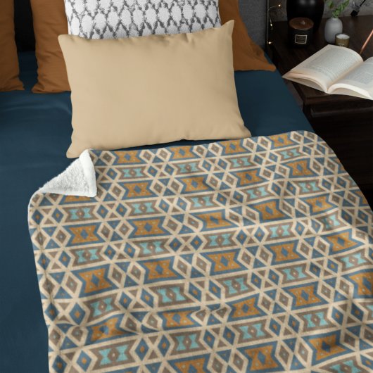 Couverture Polaire Blue Turquoise Teal Orange Brown Tribal Pattern