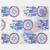 Couverture Polaire Blue Watercolor Dreamcatcher Modern Boho (Devant (Horizontal))