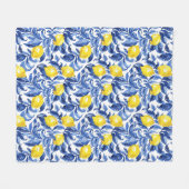 Couverture Polaire Blue Watercolor Lemon Pattern  (Devant (Horizontal))