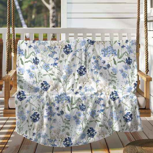 Couverture Polaire Blue Watercolor Wildflower
